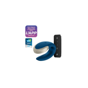 Vibromasseur connecté pour couple avec télécommande Double Love bleu Satisfyer 